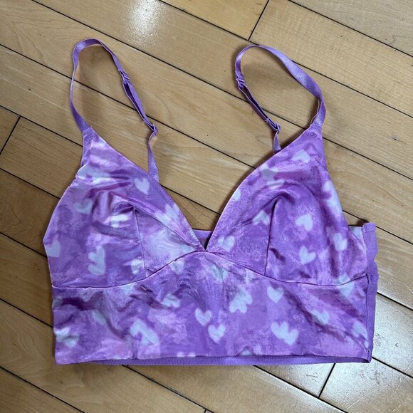 AUDEN Silky Lilac Heart Bralette Crop Top Corset Size Small Mesh back - Picture 2 of 6